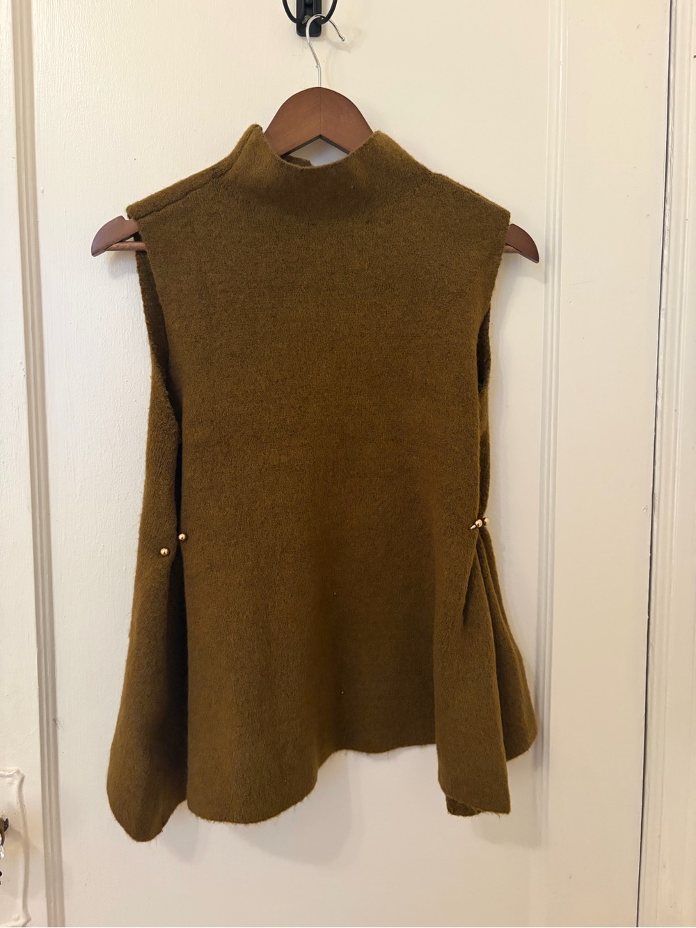 Zara Olive Brown Sleeveless Mock Neck Tunic Sweater